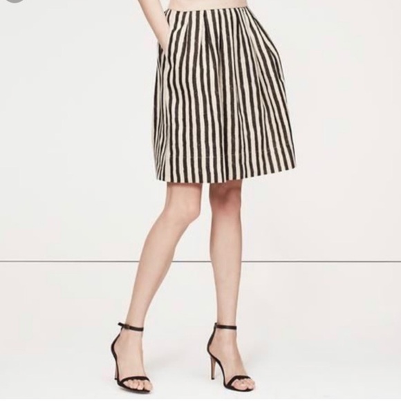 LOFT Dresses & Skirts - Loft Beige Black Striped Midi Skirt Linen Cotton Blend Scandi Minimalist Size 10